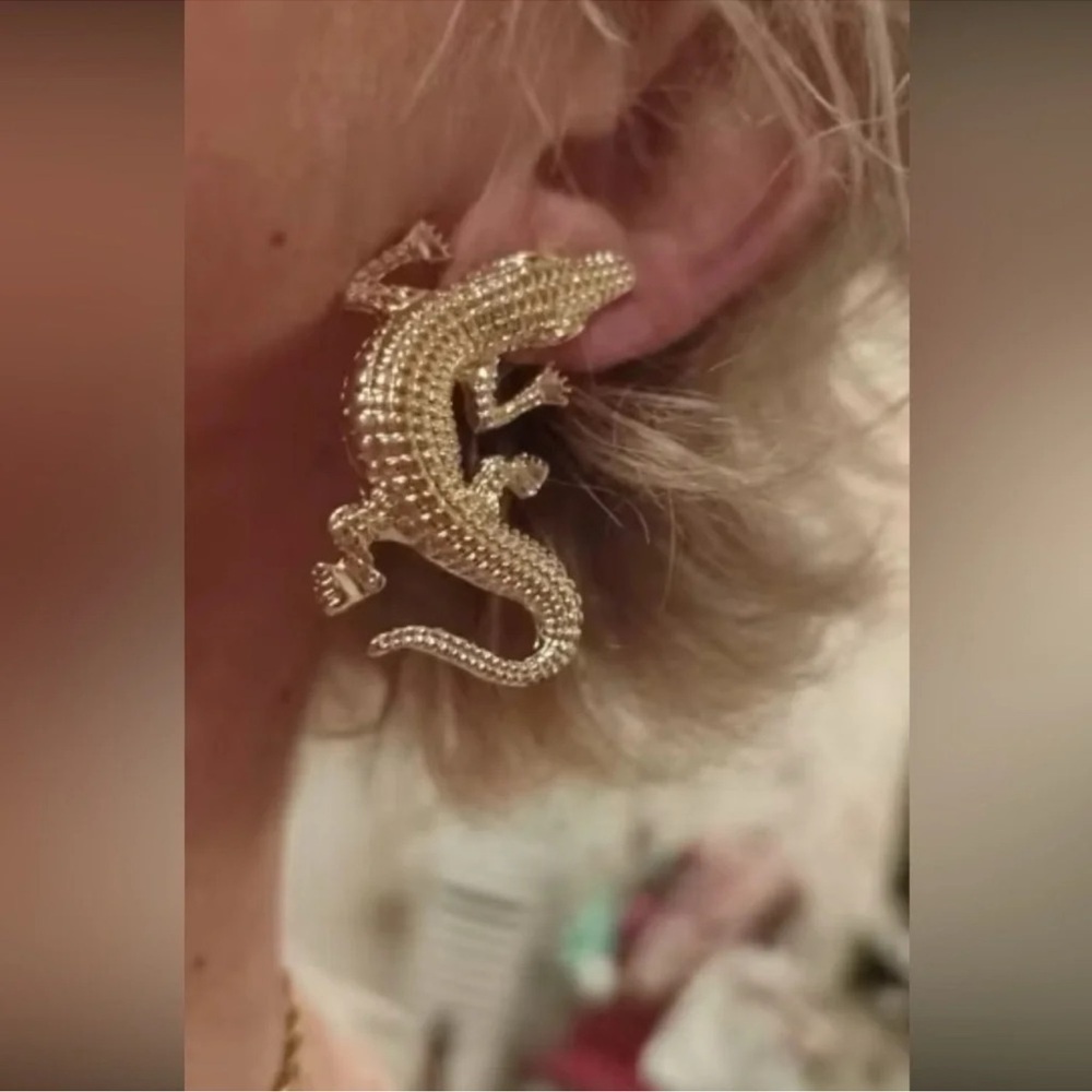 Alligator Gold Textured Statement Earrings - Picture 5 of 15